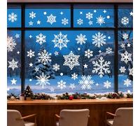 Christmas Snowflake Window Stickers Large, 160 Pcs White Xmas Window Clings Reusable, Double Sided Big Windows Decals Xmas Scene for Shop Office Classroom Decorations with Stars for Glass Door Decs