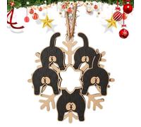 Christmas Snowflake with Cat Back for Christmas Tree | Cat Rear Snow with Wooden Pendant | Seasonal Decoration for Door Window Backpack L