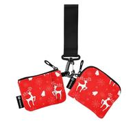 Christmas Snowflakes Deer Red Dual Coin Purse Credit Card Holder Wallet Small Portable Zipper Coin Purse Wallet with Zipper Pocket for Men Women 2 Packs, Snowflakes Deer, One Size