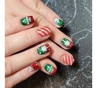 Christmas Snowflakes Nail Tips, Artificial Fingernails, Square for Pressing Nails, Pack of 24 Artificial Nails