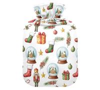 Christmas Snowglobe Nutcracker White Hot Water Bottle with Cover for Pain Relief Hot Pack for Pregnant, 2L
