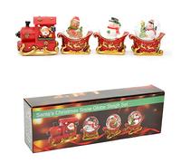 Christmas Snowglobe Set of 3pcs Sleigh Train Carriages & Engine Hand Painted Snowman Santa Teddy Penguine Table Mantel Decoration Xmas Gifts