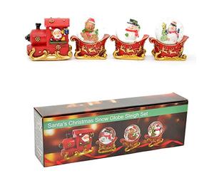 Christmas Snowglobe Set of 3pcs Sleigh Train Carriages & Engine Hand Painted Snowman Santa Teddy Penguine Table Mantel Decoration Xmas Gifts