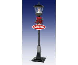 Christmas Snowing Lantern Lampost in Black - Featuring Cool Snow-Kids in Motion Circling a Snowman in the Centre of the Lantern. Great for Kids to Relate Too. Suitable for Outdoor Display