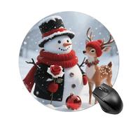 Christmas Snowman and Reindeer Mouse Pad Round Laptop Mouse Mat Cute Computer Mousepad Keyboard Pad Non-Slip Desk Pads for Gaming Office Work Home