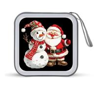 Christmas Snowman And Santa CD Case 40 Capacity Plastic DVD Storage Box Sleeves Zippered Wallet