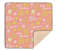 Christmas Snowman and Santa Pink and Green Soft Foam Baby Play mat Foldable for Indoor Outdoor Washable Foldable Travel Play Mat for Newborns Babies Infants Toddlers, 50'' x 50''