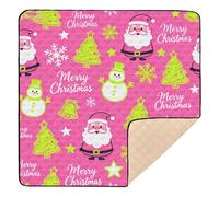 Christmas Snowman and Santa Pink Large Sturdy Baby Floor Play mat for Indoor Outdoor One-Piecing Foldable Tummy Time Mat for Baby Toddler Infant, 50'' x 50''