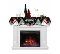 Christmas Snowman Black Mantel Scarf for Fireplace 70 x 17 inches Merry Christmas Xmas Tree Deer Snowflake Fireplace Mantle Scarf Cover Fireplace Scarf Top Runner for Home Winter Party Supplies