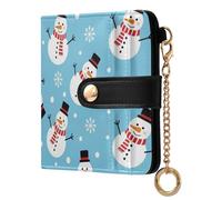 Christmas Snowman Blue Winter Pattern Small Women Wallet RFID Blocking Leather Bifold Compact Card Holder with Zipper Coin Pocket Purse for Girls Ladies Women