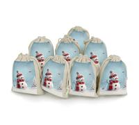 Christmas Snowman Bunches Pocket Cotton And Hemp with Drawstring 8 Pieces Reusable Gift Bags Jewelry Pouch for Wedding DIY Craft Party (4.9 X 6.7 Inch)