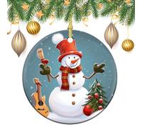 Christmas Snowman Ceramic Christmas Ornaments with Gold String - Round Double Sided Porcelain Tree Decorations for Fireplace, Mantel, Wreath Holiday Party Decor (2.8 Inch)