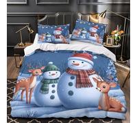 Christmas Snowman Comforter Cover 3D Design Printed Premium 3 Pcs Bedding Set Zipper cartoon Festive Scene Duvet Cover Super Soft Breathable for Kids Girls Boys Adults Women Teens Single（135x200cm）