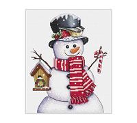 Christmas Snowman Cross Stitch KIT, Xmas Decor Embroidery Chart, Cute Festive Robin Birdhouse Mistletoe Wreath Design Snowflake