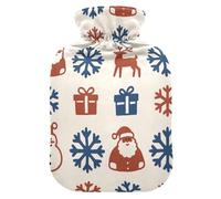 Christmas Snowman Deer Rust Red Indigo Water Bottle for hot Water with Soft Cover, 1L Water Bag for Hand Feet Warmer,Sore Muscle,Bolsa de agua Caliente para el Dolor