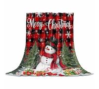 Christmas Snowman Flannel Fleece Throw Blanket, Xmas Tree Snowflake Microfiber Soft Fleece Blankets for All Season, Red Black Checkered Lightweight Fluffy Blanket for Sofa, Couch, Bed, 40"x50"