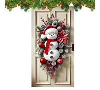 Christmas Snowman Front Door Decorations, Christmas Decor Cover Door Banner, Artificial C-hristmas Sign Front Doors Decorations, Red Mixed Glitter Finish Decor for Outdoor Wall Patio Porch Tree Dorm