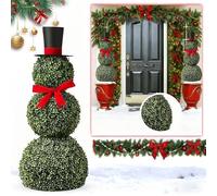 Christmas Snowman Garden Stake 80cm with Top Hat & Red Bow, Frost-Proof Artificial Topiary for Lawn, Patio & Outdoor Yard Decor