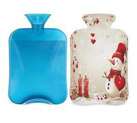 Christmas Snowman Hot Water Bottle with Cover, Cute Snowman Christmas Berries 2L Hot Water Bag for Pain Relief, Neck Soft and Shoulder, Hand Feet Warmer, Hot and Cold Compress for Adult Kids