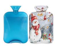 Christmas Snowman Hot Water Bottle with Cover, Winter Snowflake 2L Hot Water Bag for Pain Relief, Neck Soft and Shoulder, Hand Feet Warmer, Hot and Cold Compress for Adult Kids