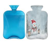 Christmas Snowman Hot Water Bottle with Cover, Winter Snowman Snowflake 2L Hot Water Bag for Pain Relief, Neck and Shoulder, Hand Feet Warmer