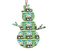 Christmas Snowman Ornament Set of 6 Two Happy Pandas Printed Wooden Ornaments Suitable for Hanging on fireplaces and windowsills