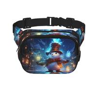 Christmas snowman performing magic tricks Square double - layer fanny pack with adjustable shoulder strap - travelling fanny pack - perfect for outdoor sports, Black, One Size
