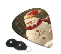 Christmas Snowman Printed Guitar Picks, 6 Pack with Leather Keychain Pick Holder - 0.46mm, 0.71mm, 0.96mm Assorted Thickness for Acoustic Ukulele, Electric Guitar, Acoustic Guitar, Bass