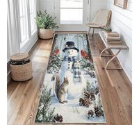 Christmas Snowman Runner Rug 60 x 180 cm Long Washable, Squirrel Red Cardinal Carpet Runners for Hallway Non Slip, Kitchen Entryway Hall Bedroom Decor, Soft Low Pile hX&t231