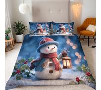 Christmas Snowman Single Duvet Cover Set 135x200 cm with 2 Pillow Cases 50x75 cm 3D Print Xmas Snow Bedding Set Microfibre Machine Washable with Hidden Zip Corner Ties Children's Rooms Dorms Beds
