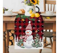 Christmas Snowman Snow Pine Tree Table Runner 72 Inches Long,Table Runners Kitchen Dining Tables Decoration for Home Party Decor, Bird Xmas Ball Red Black Plaid Tables Runner Wedding Dresser Scarf