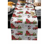 Christmas Snowman Table Runner 108 Inches Long,Xmas Trees Farmhouse Truck Rustic Cabin Washable Kitchen Decorations Dining Burlap Table Runner for Home Party,Restaurant,Indoor&Outdoor Dinner,13x108in