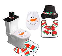 Christmas Snowman Toilet Seat Cover and Mat Bathroom Set Xmas Home Decor Party Accessories 3pcs, White