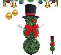Christmas Snowman Topiary, 80cm Artificial Snowman Shaped Topiary Tree with Ground Spike, Snowman Boxwood Topiaries for Indoor Outdoor Home Porch Christmas Decor (80cm#C)