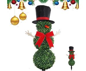 Christmas Snowman Topiary, 80cm Artificial Snowman Shaped Topiary Tree with Ground Spike, Snowman Boxwood Topiaries for Indoor Outdoor Home Porch Christmas Decor (80cm#C)