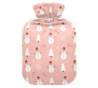 Christmas Snowman Tree Pink Hot Water Bottle with Cover for Pain Relief Bed Warmer Hot Water for Sore Muscles, 1L