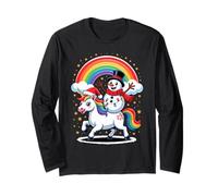 Christmas Snowman Unicorn Rainbow Snow Figure Long Sleeve T-Shirt