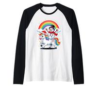 Christmas Snowman Unicorn Rainbow Snow Figure Raglan Baseball Tee
