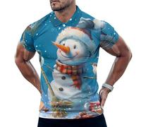 Christmas Snowman Welcome The Magical Winter Polo Shirt for Men Short Sleeve Collared Golf T Shirt Slim Fit Tee Tops XL