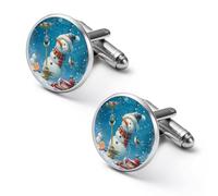Christmas Snowman Welcome The Magical Winter Shirt Cufflinks Round Cuff Links for Business Wedding Party Father's Day Gift 2.0cm