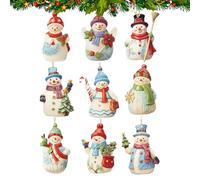 Christmas Snowman Wooden Ornaments | Collectable Wooden Hanging Figures 9 Pieces for Tree Window Home Garden Party Outdoor Patio Wall Supplies