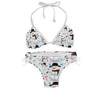 Christmas Snowmen Pattern Blue Snowflake Merry Xmas Women Bikini Swimsuit Bikini Sets Swimming