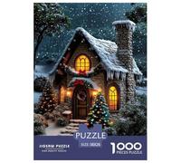 Christmas Snowy Night Cottage Jigsaw Puzzles Puzzles for Adults Kids. 1000 Piece Interesting Whimsical Challenge Toy Educational Game Home Decoration for Educational Games Gifts 38x26cm/1000pcs