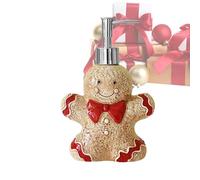 Christmas Soap Dispenser, 350ml Ceramic Gingerbread Soap Dispenser, Refillable 3D Relief Lotion Bottle with Pump Design, Sturdy & Beauty for Bathroom Hotel Home