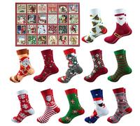 Christmas Sock Advent Calendars 2025, 12 Pairs 24 Days Cotton Socks Xmas Countdown Calendar for Unisex Adults Kids, Crew Socks Set Advent Calendars, Funny Warm Sock Gift (Calendar box)