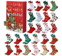 Christmas Sock Advent Calendars 2025, 24 Days Christmas Socks Countdown Calendar with 24 Pairs Warm Socks, Christma Tree Elk Snowman Sock for Adults, Men, Women