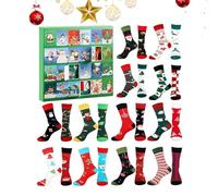 Christmas Sock Calendar Advent,24 Days Countdown to Christmas - Holiday Winter Unisex Socks 12 Pairs for Women Men Indoor Party Favors