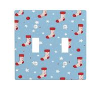 Christmas Sock Light Switch Cover Plates/Outlet Covers, Blue Holiday Decor, Fun Winter Style for Home Accents, Thermoplastic Wall Plates, Standard Size Double Toggle