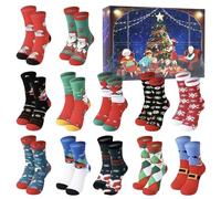 Christmas Socks Advent Calendar, 24 Days Countdown Box with Festive Patterns, 12 or 24 Day Advent Calendar Box with Santa Elk Snowman Tree Patterns, Holiday Box with Christmas Themed Socks (12 Day-B)
