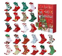 Christmas Socks Advent Calendar, Holiday Box with Christmas Themed Socks, 12 or 24 Day Advent Calendar Box with Santa Elk Snowman Tree Patterns, 24 Days Countdown Box (Red-24 Days)